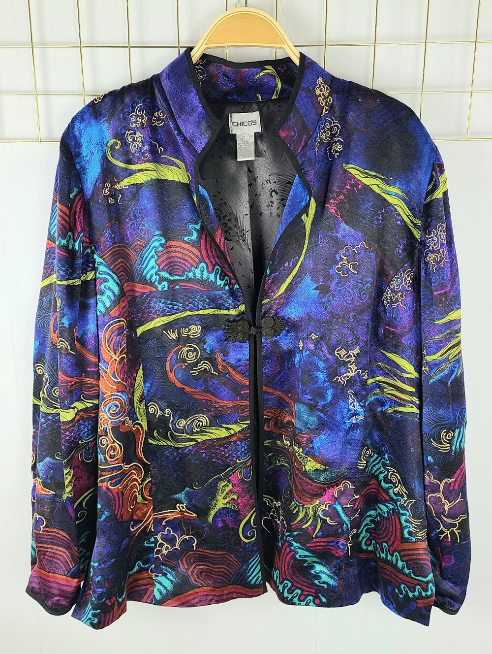 Chico's Silk Mandarin Asian Style Vintage Jacket